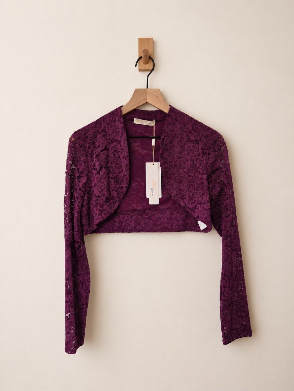 Belle Poque Plum/Purple Long Sleeve Lace Cropped Bolero Shrug/Cardigan - NWT